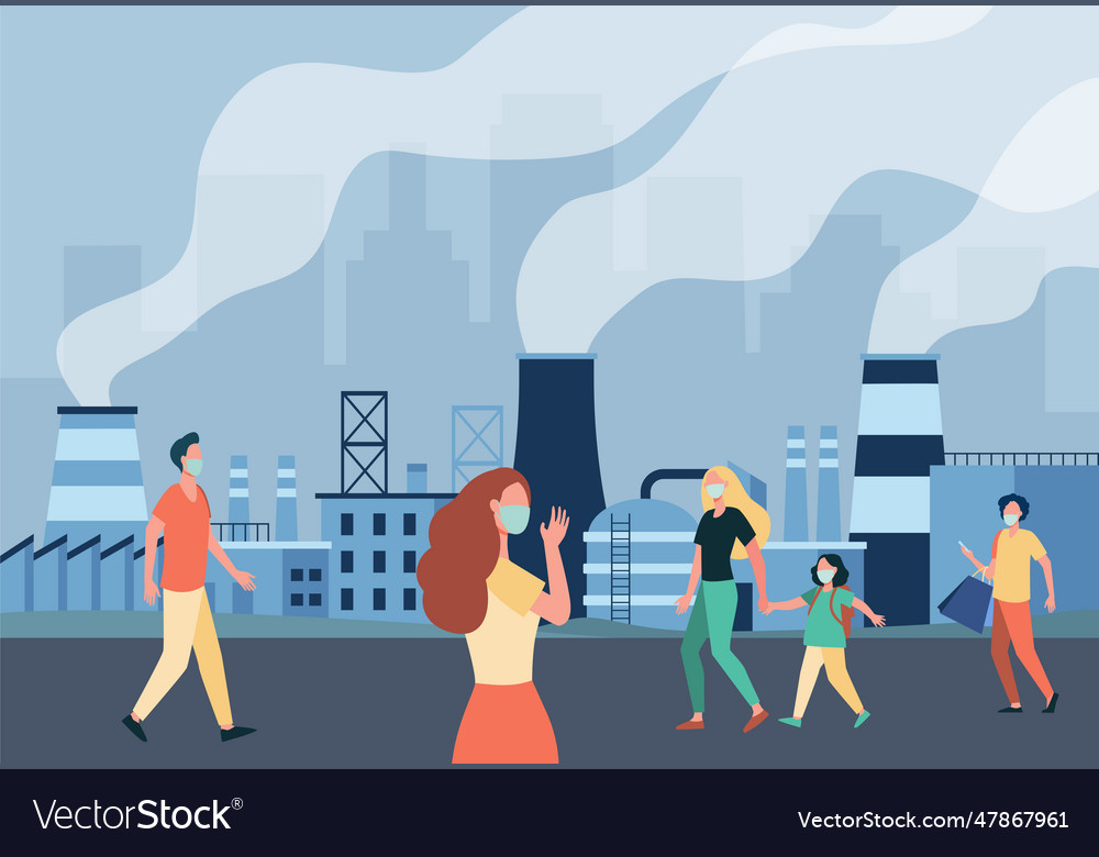 People walking along street in masks Royalty Free Vector