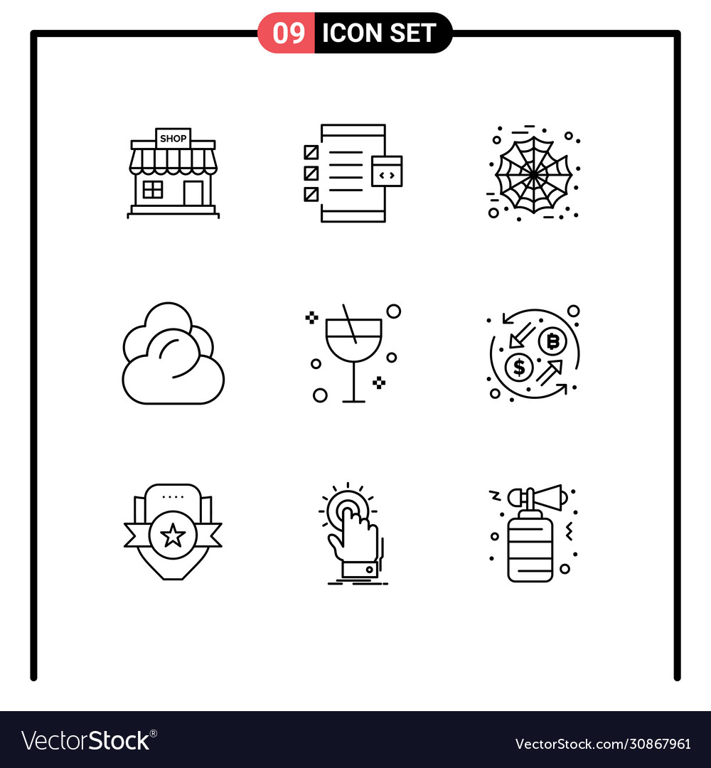 Pictograph set 9 simple outlines alcohol