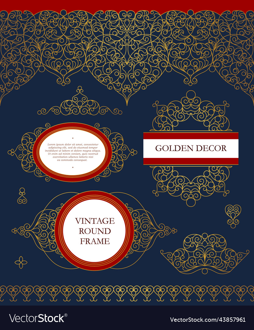 Set of line art frames borders vignette vector image Set of line art frames borders vignette