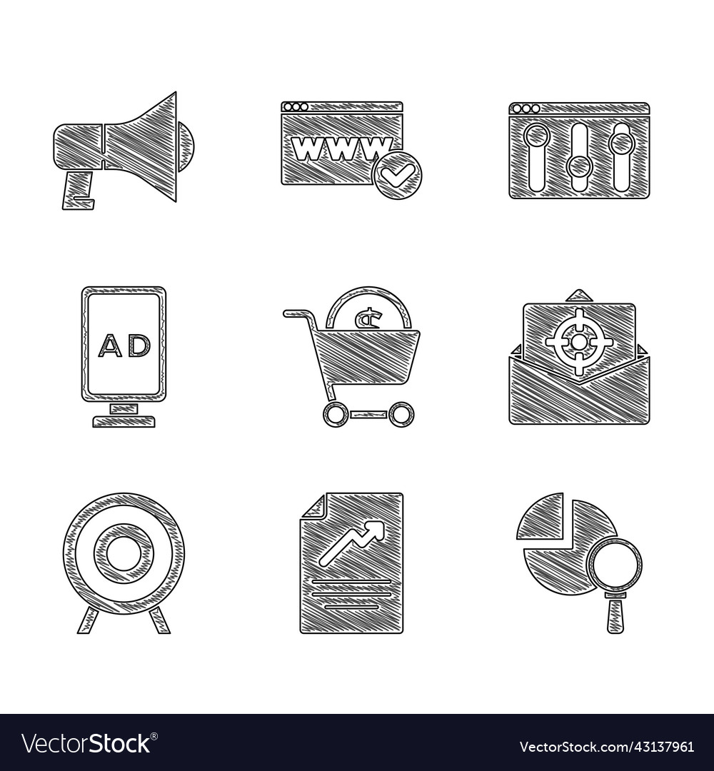 Set shopping cart and dollar document with graph vector image Set shopping cart and dollar document with graph