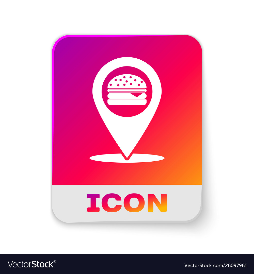 White map pointer with fast food burger icon
