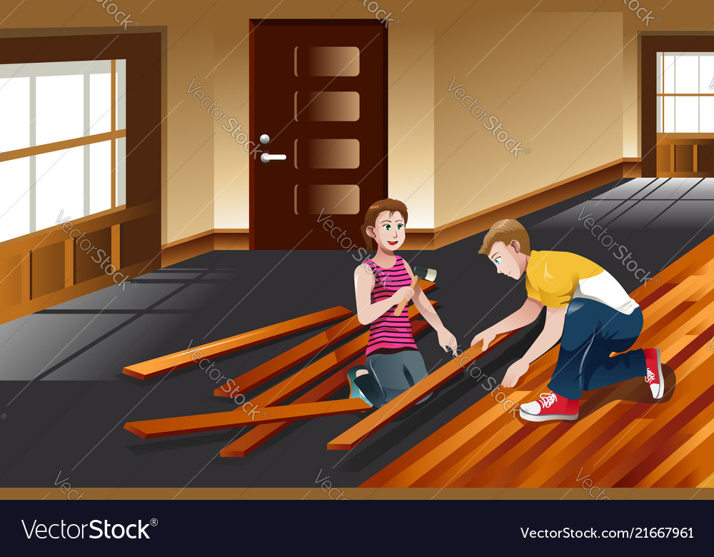 Young Couple Installing Hardwood Floor Royalty Free Vector