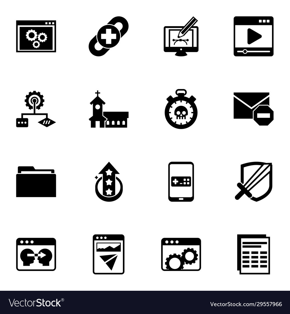 16 interface filled icons set isolated on white