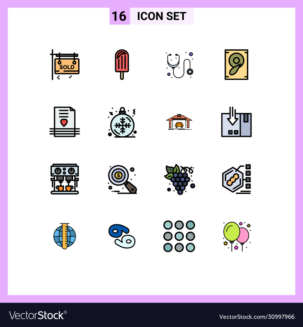 16 universal flat color filled lines set for web