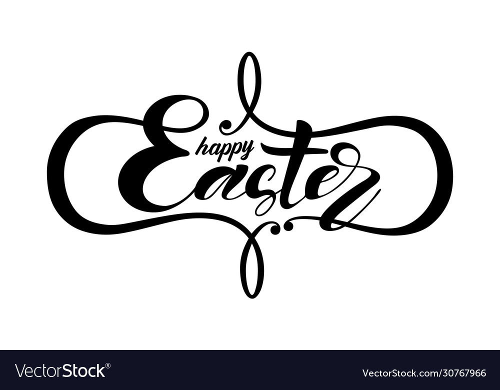 Happy easter hand drawn lettering on a white