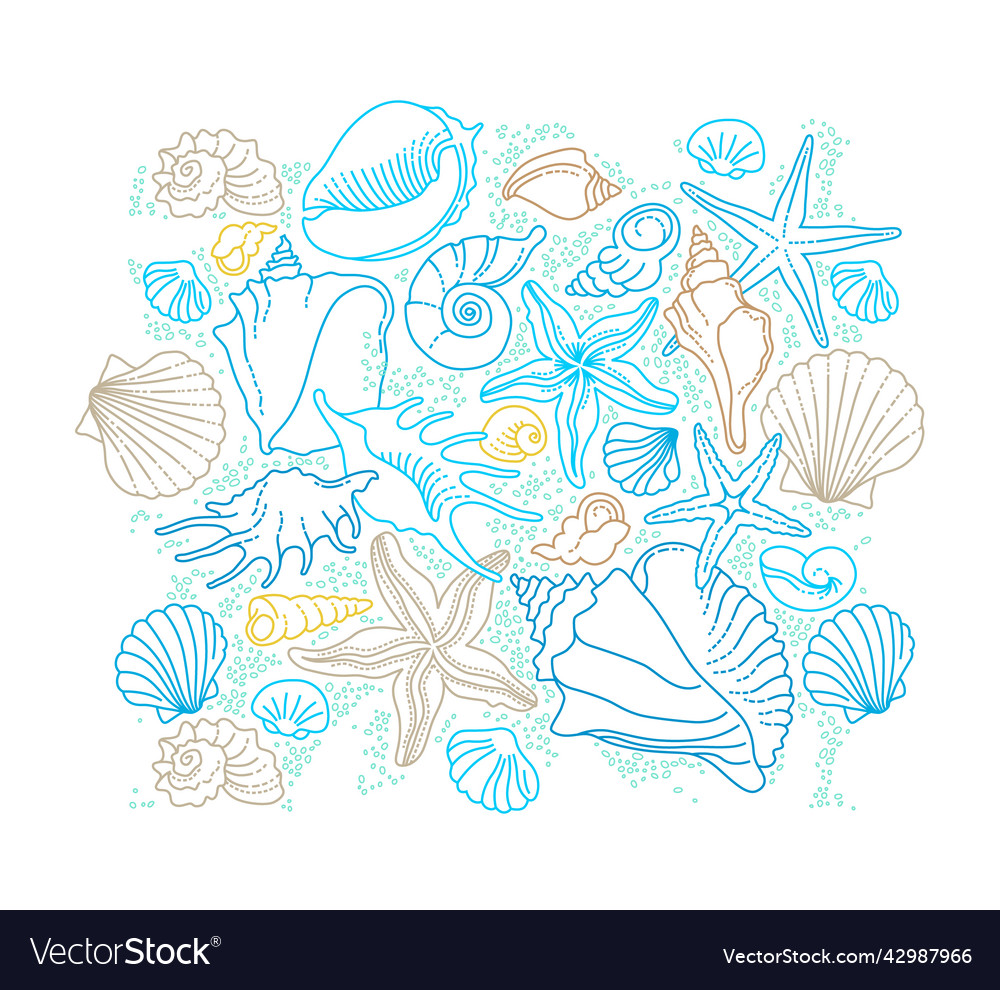 Pattern with line art tropical sea elements