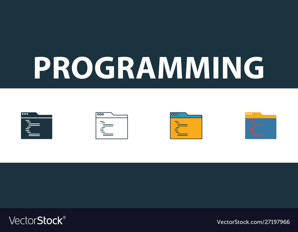 Programming icon set four simple symbols vector image Programming icon set four simple symbols