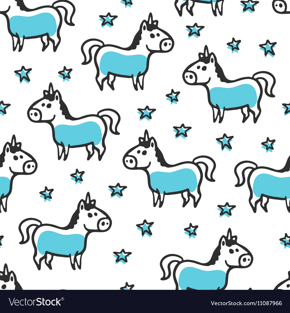 Seamless pattern with unicorn and stars