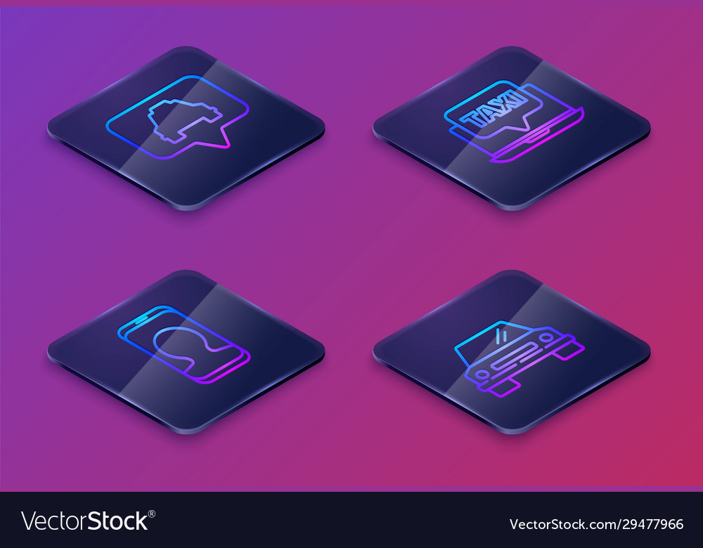 Set isometric line map pointer with taxi Vector Image Set isometric line map pointer with taxi