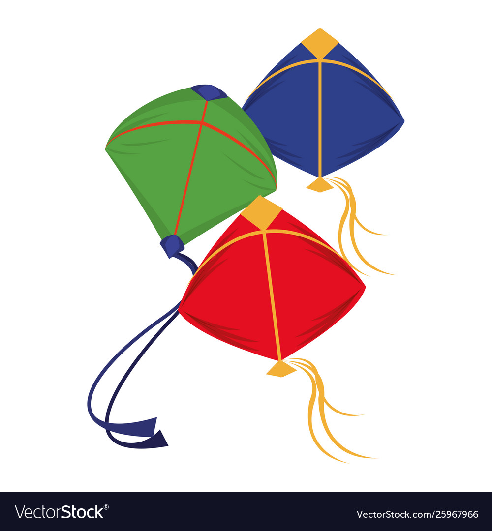 Three kites flying isolated cartoon