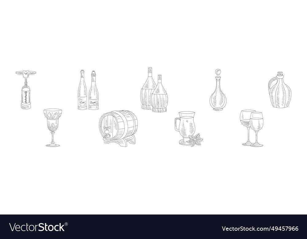 Wine sketch element with jug glass and goblet