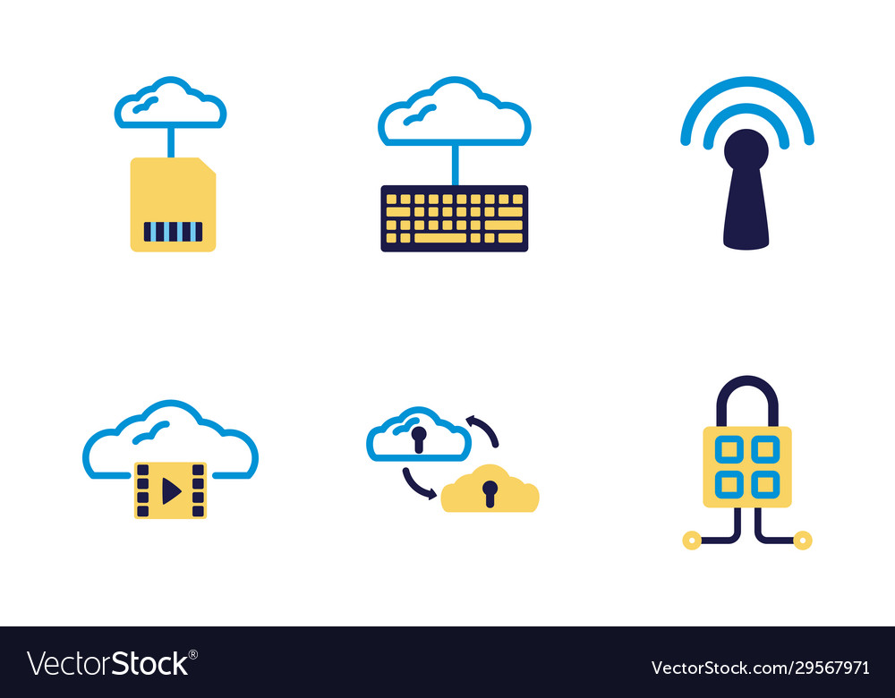 Bundle cloud computing lineal colors style vector image Bundle cloud computing lineal colors style
