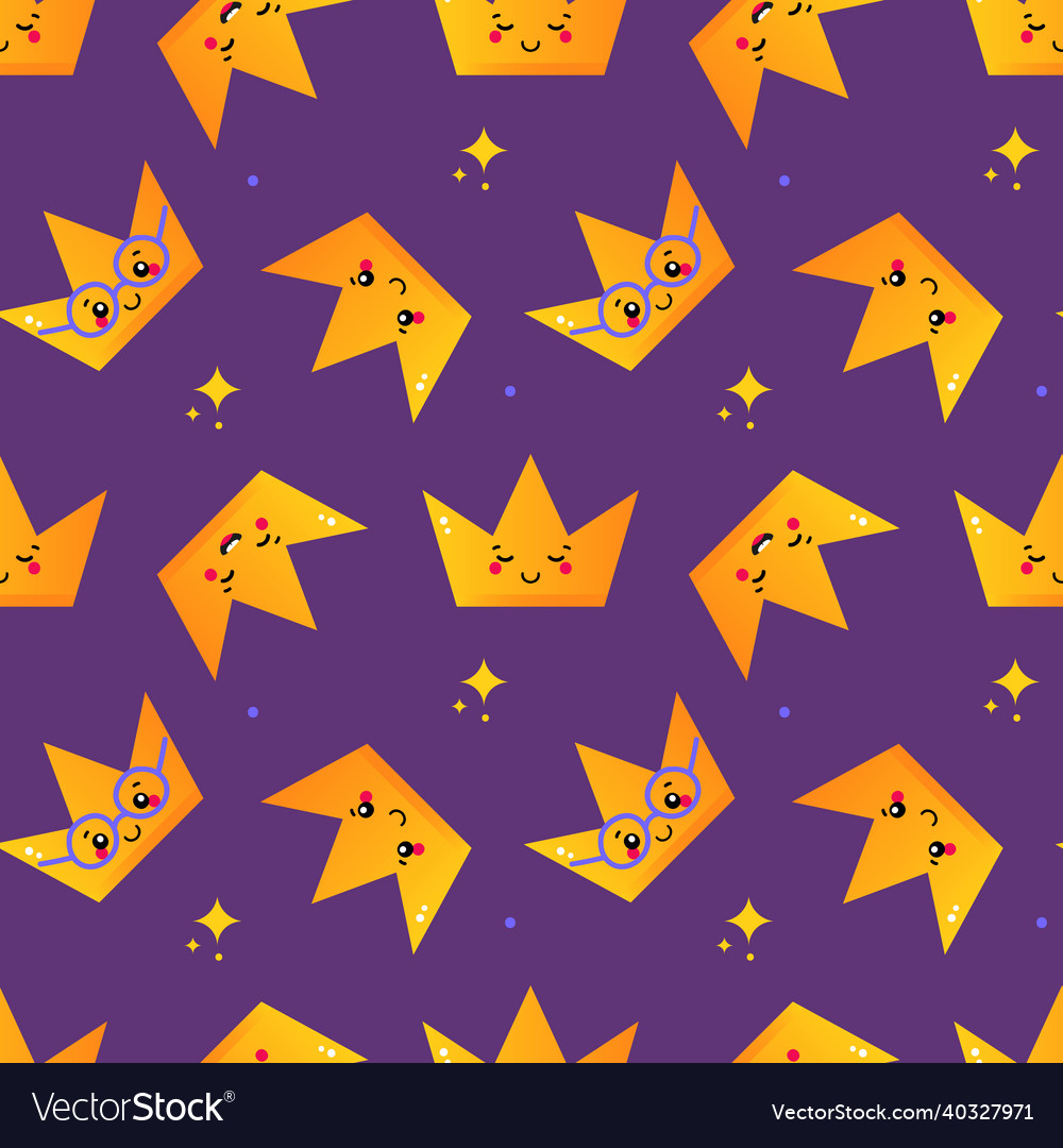 Golden crowns characters and sparkles pattern vector image Golden crowns characters and sparkles pattern