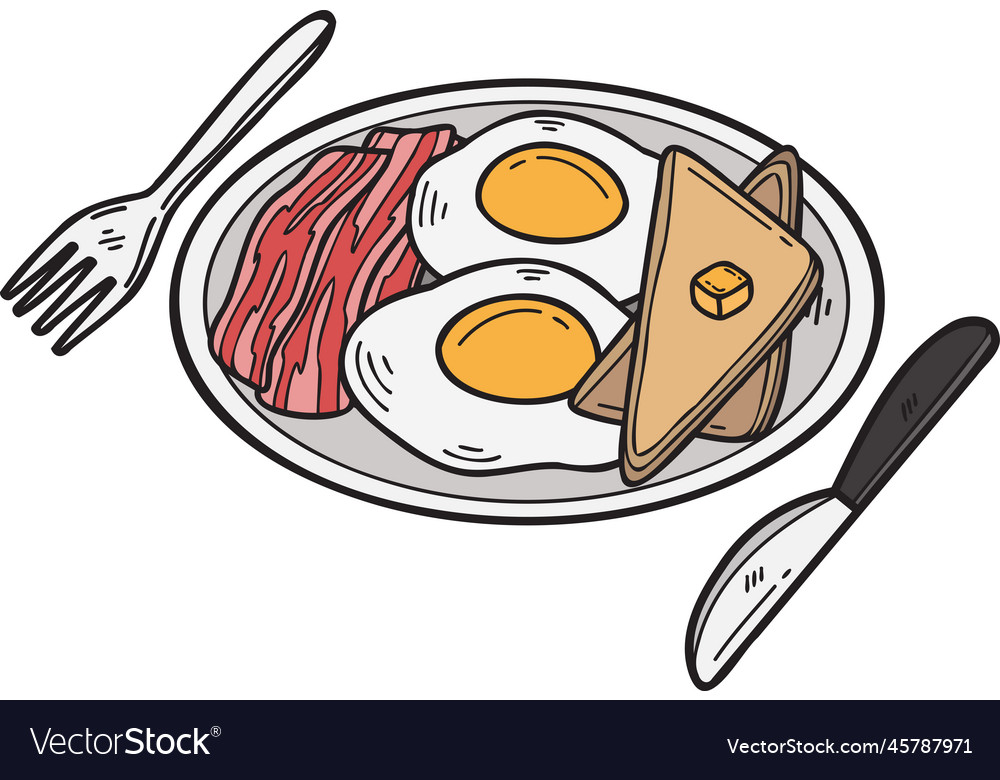 Delicious Plate of Scrambled Eggs and Bacon Isolated on a Transparent  Background Stock Illustration