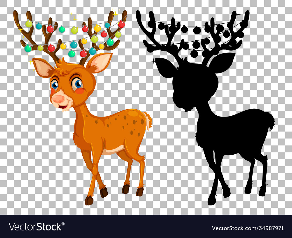 Set deer cartoon and its silhouette Royalty Free Vector