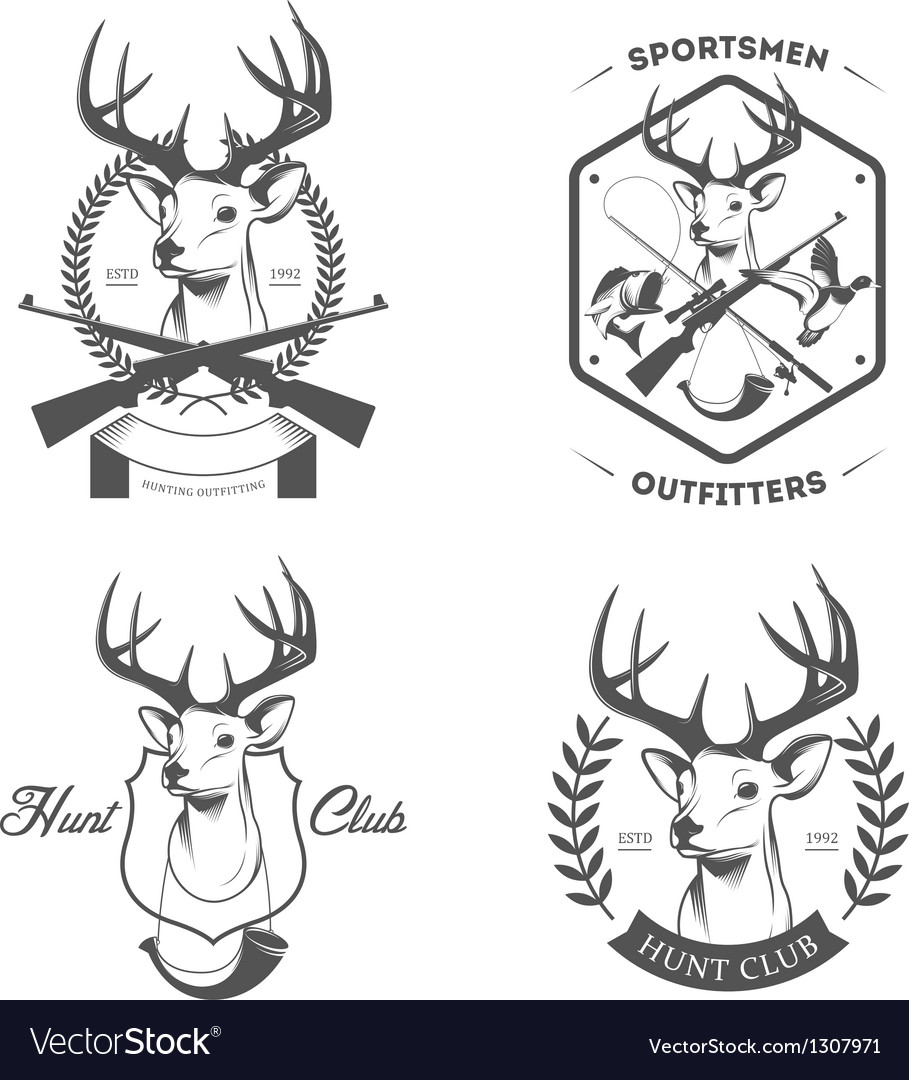 Set vintage hunting and fishing labels Royalty Free Vector