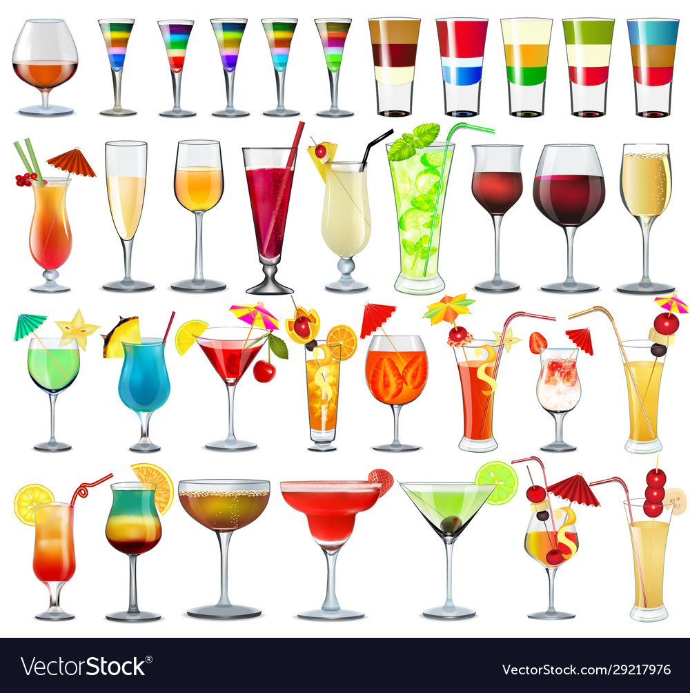 A set different bar glasses with wine and Vector Image