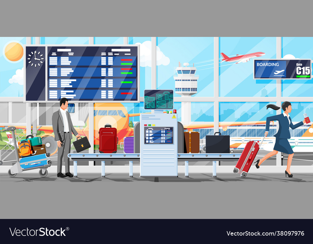 Airport security scanner conveyor with luggage