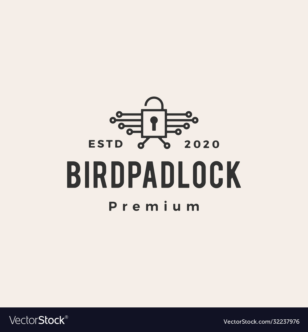 Bird padlock hipster vintage logo icon vector image Bird padlock hipster vintage logo icon