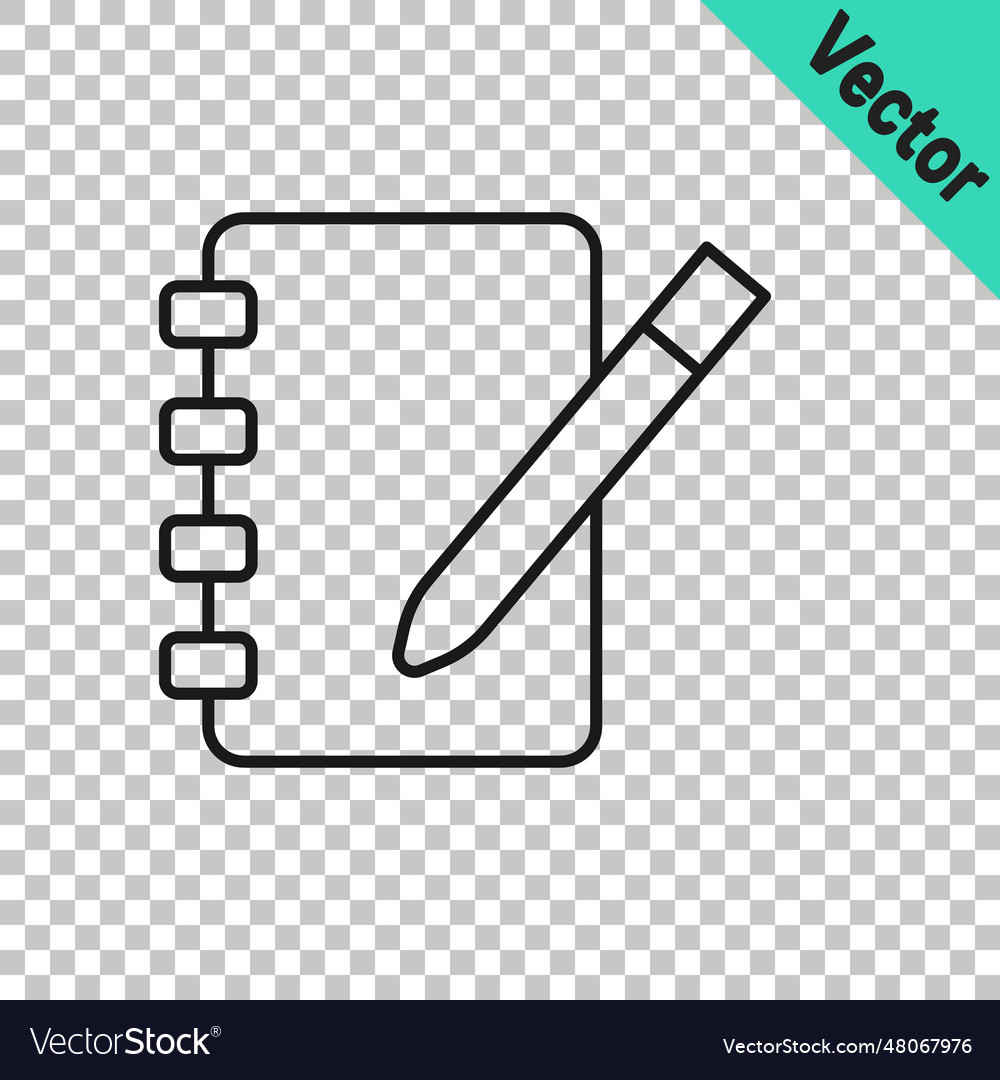 Black line notebook icon isolated on transparent vector image Black line notebook icon isolated on transparent