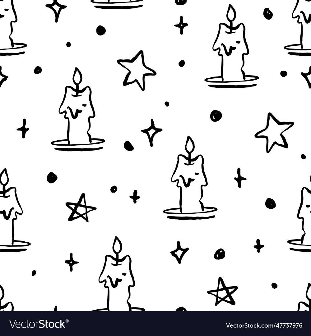 Candles with stars seamless pattern vector image Candles with stars seamless pattern