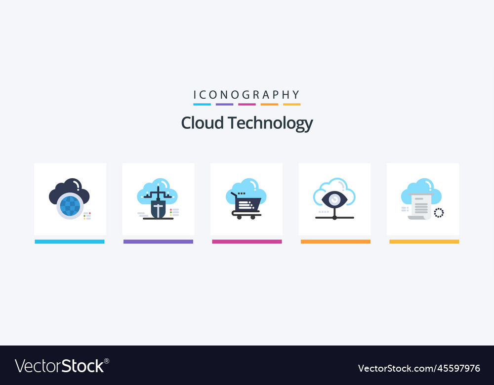 Cloud technology flat 5 icon pack including view