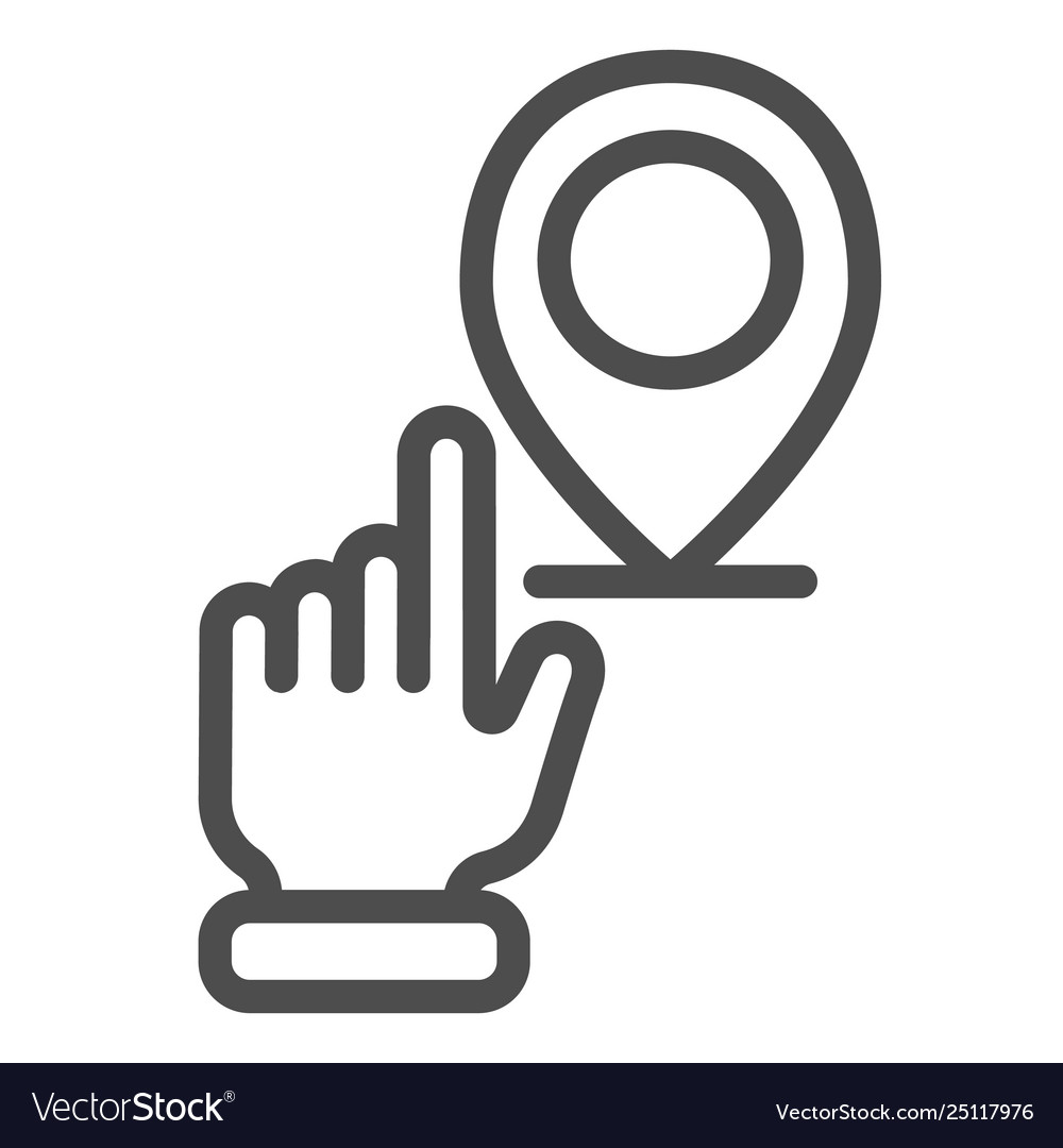 Hand pointing location line icon with map vector image Hand pointing location line icon with map