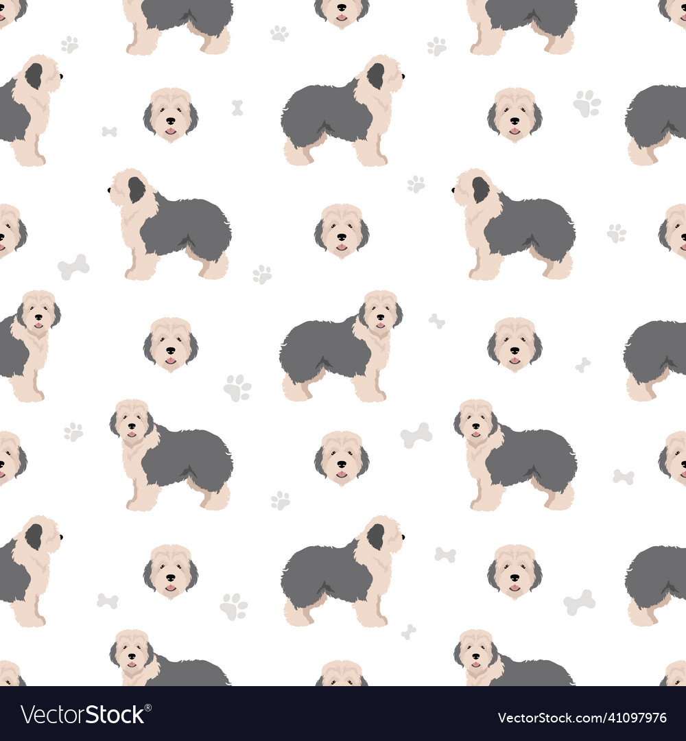 Old english sheepdog seamless pattern different vector image Old english sheepdog seamless pattern different