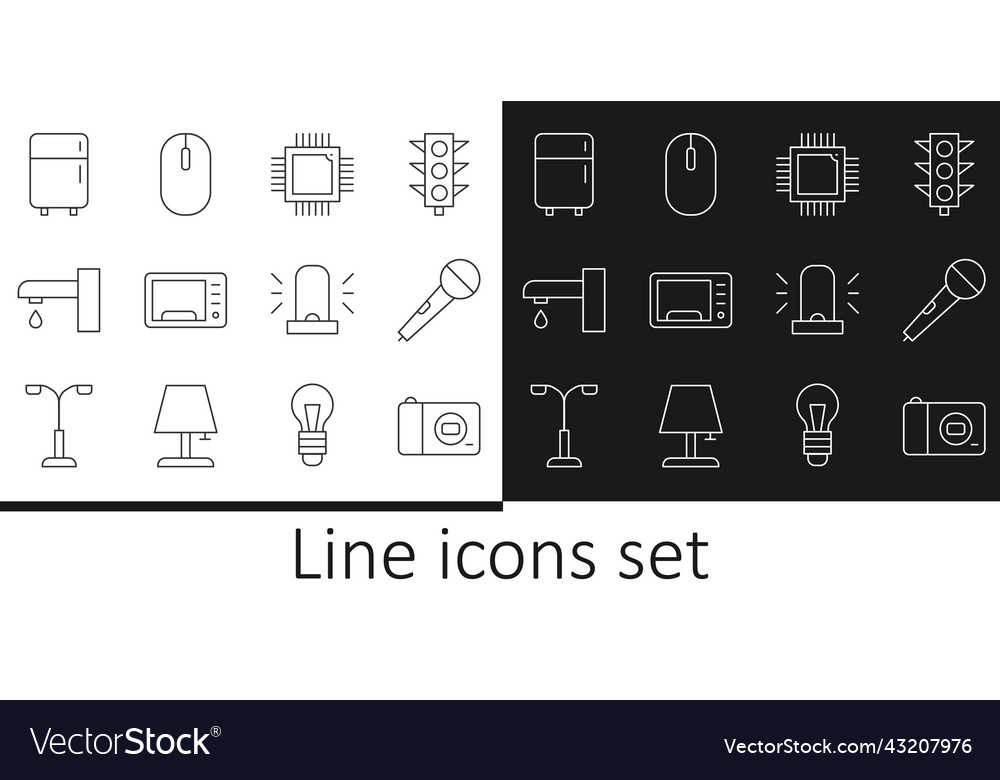 Set line photo camera microphone processor vector image Set line photo camera microphone processor