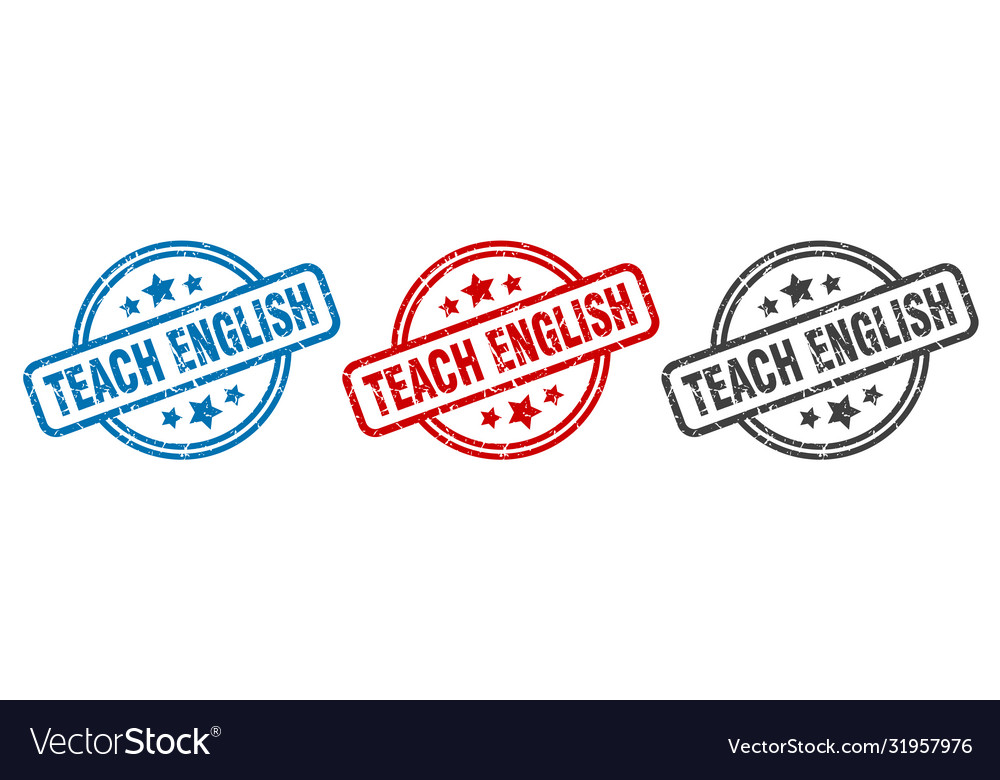 Teach english stamp round isolated