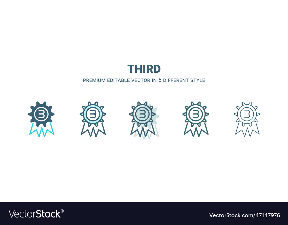 Third icon in 5 different style outline filled vector image Third icon in 5 different style outline filled