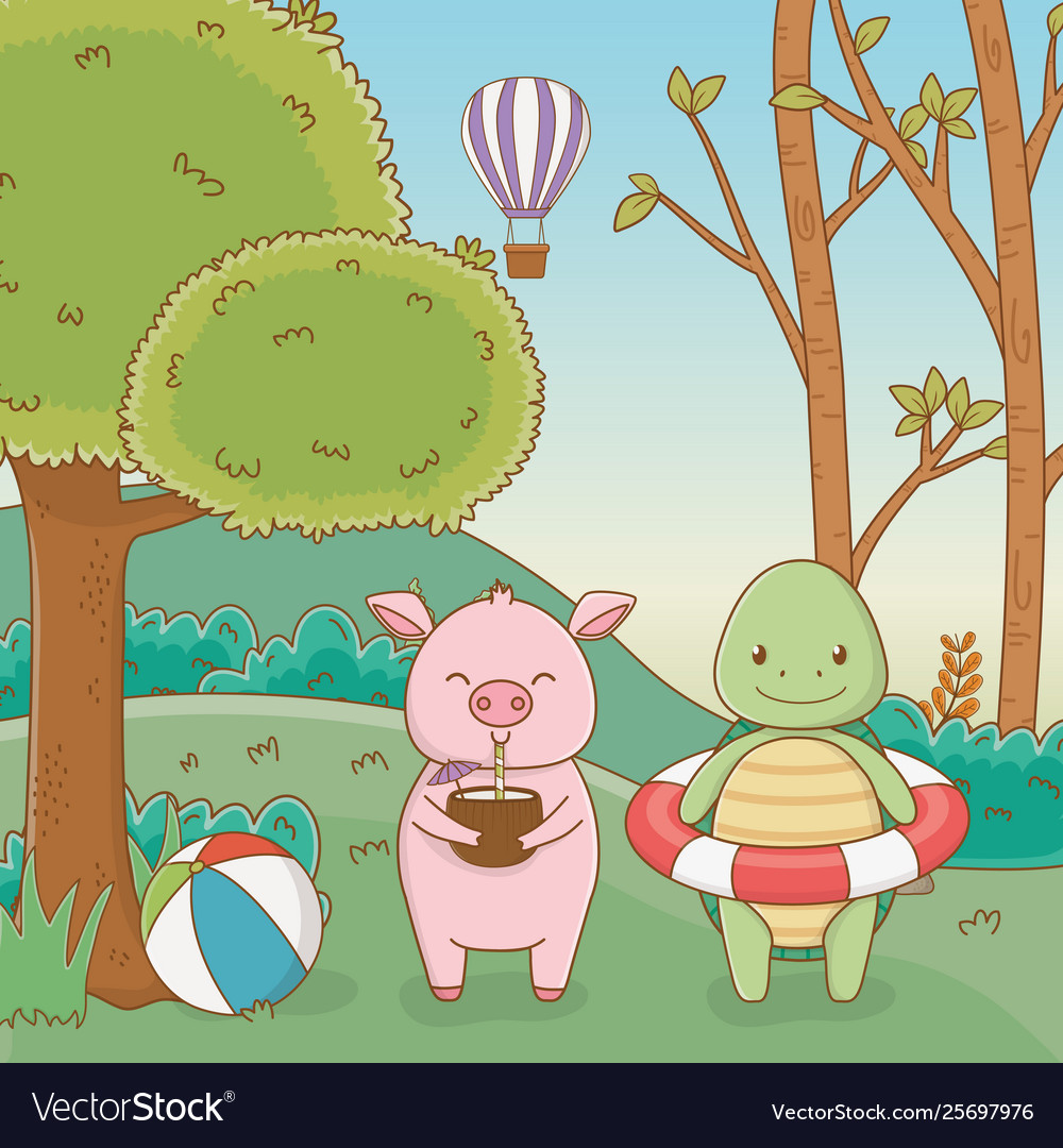 Turtle and pig in forest design