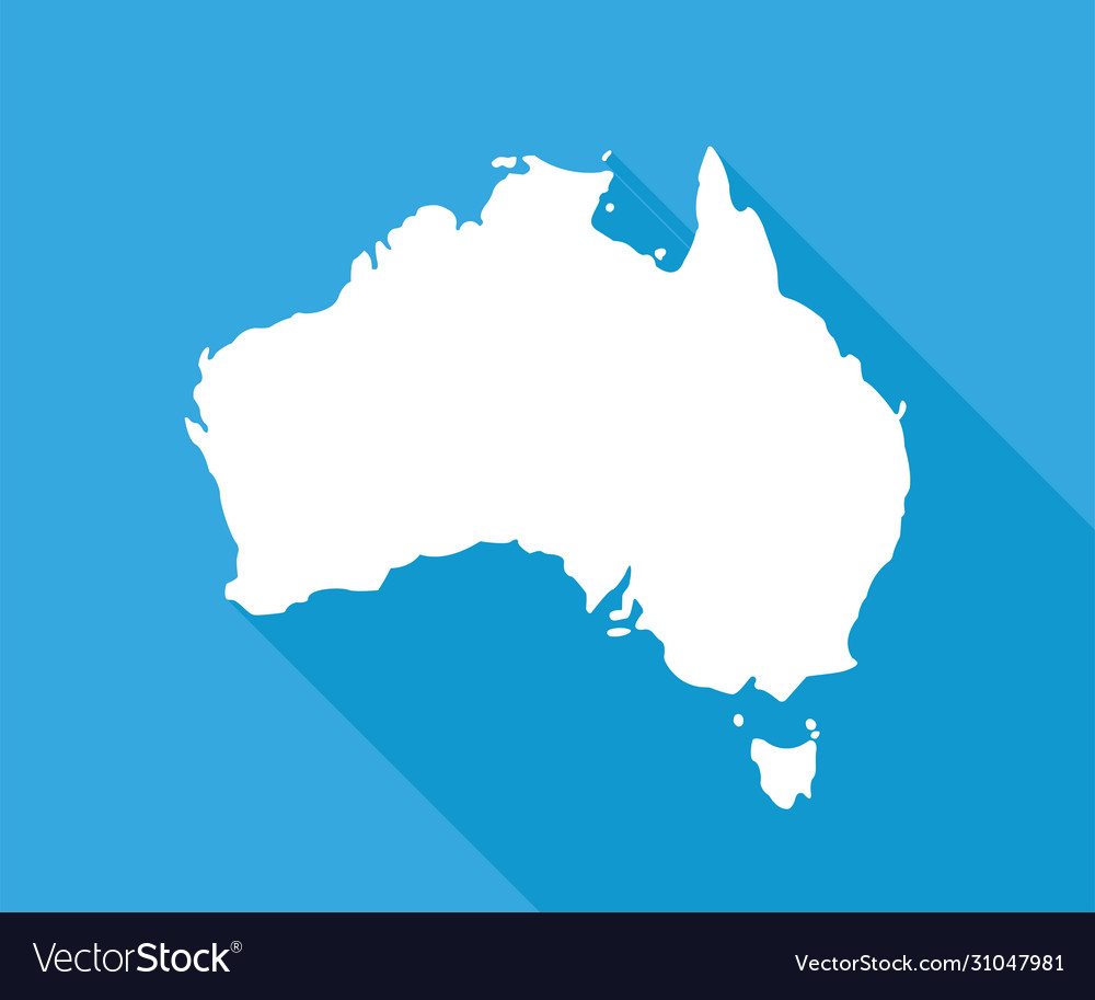 Australia map with shadow on blue background