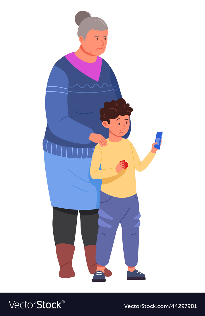 Grandmother with grandson standing smiling old vector image Grandmother with grandson standing smiling old