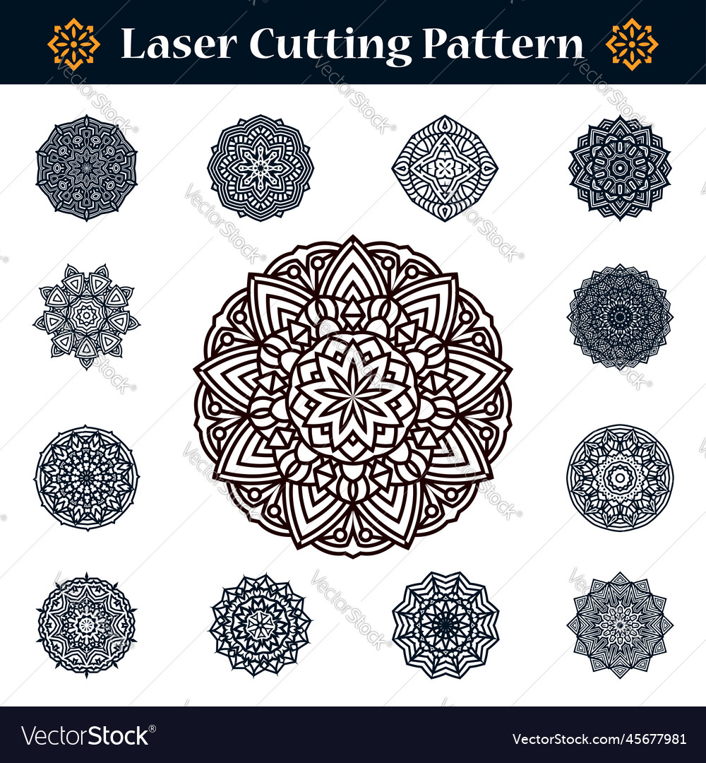 Laser cut round ornamental panels set Royalty Free Vector