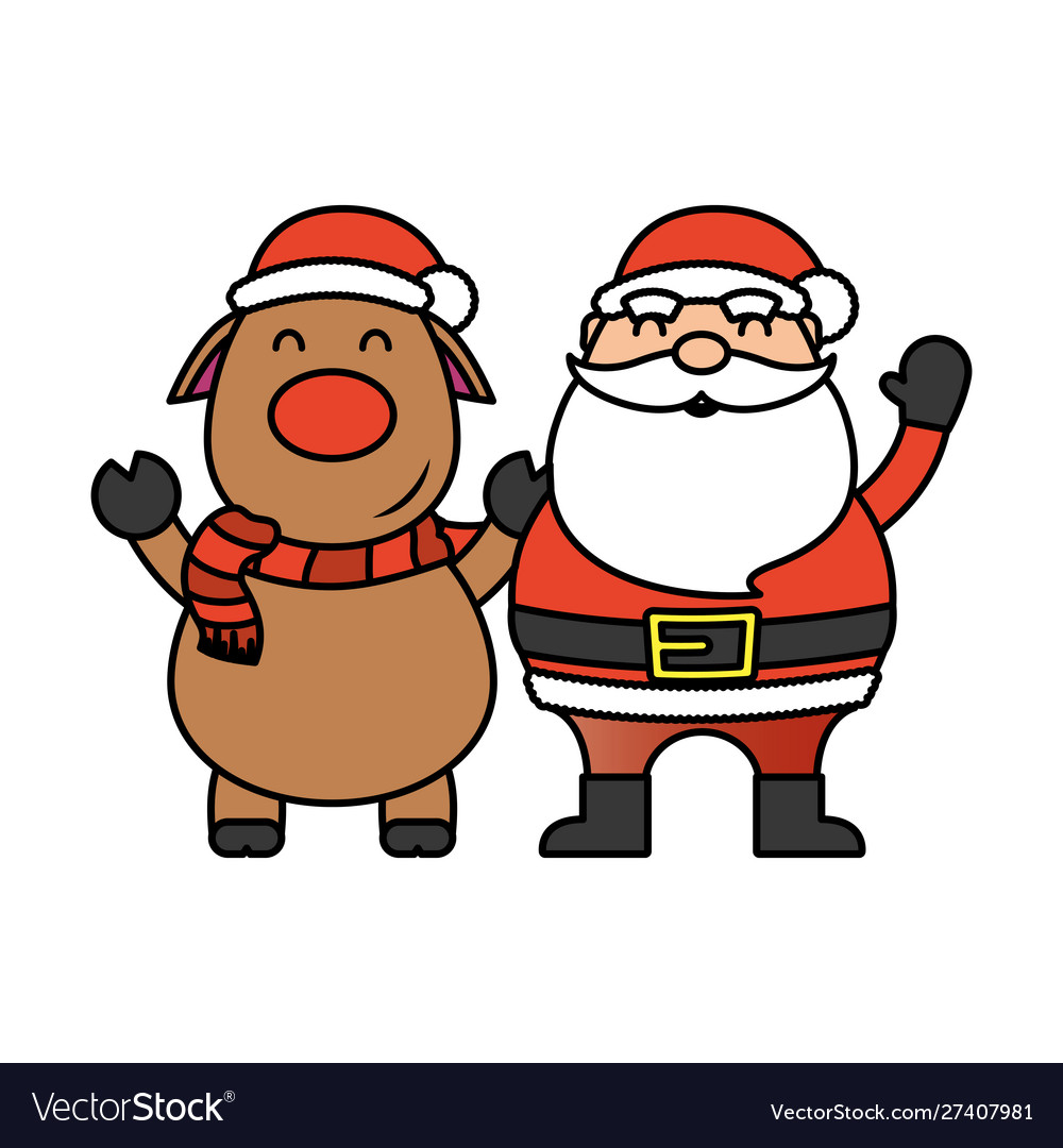 Merry christmas cute reindeer and santa claus