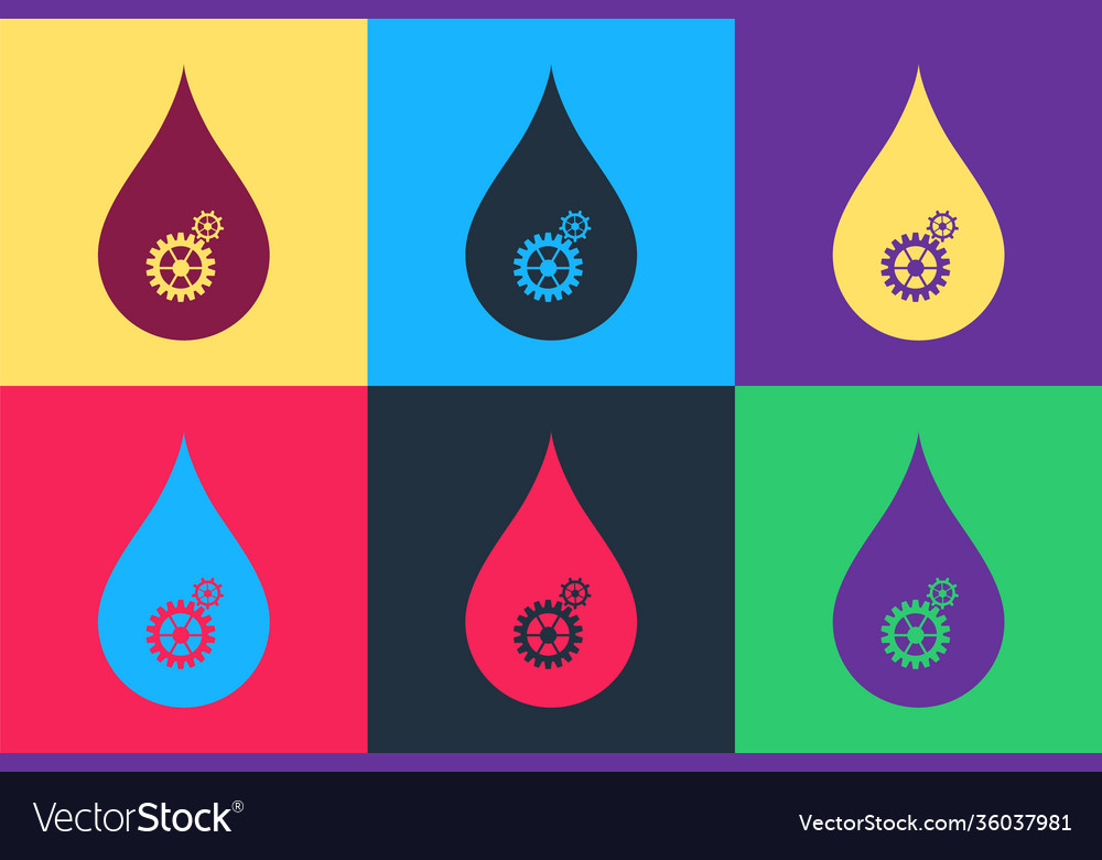 Pop art drop with gears icon isolated on color vector image Pop art drop with gears icon isolated on color