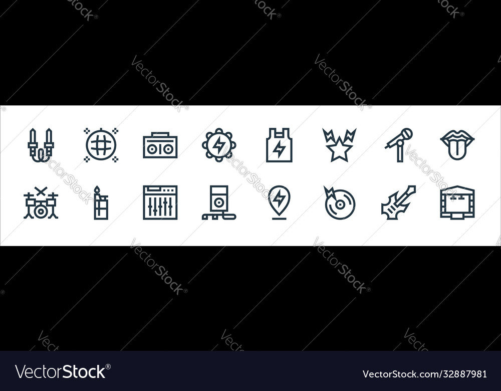 Rock and roll line icons linear set quality vector image Rock and roll line icons linear set quality