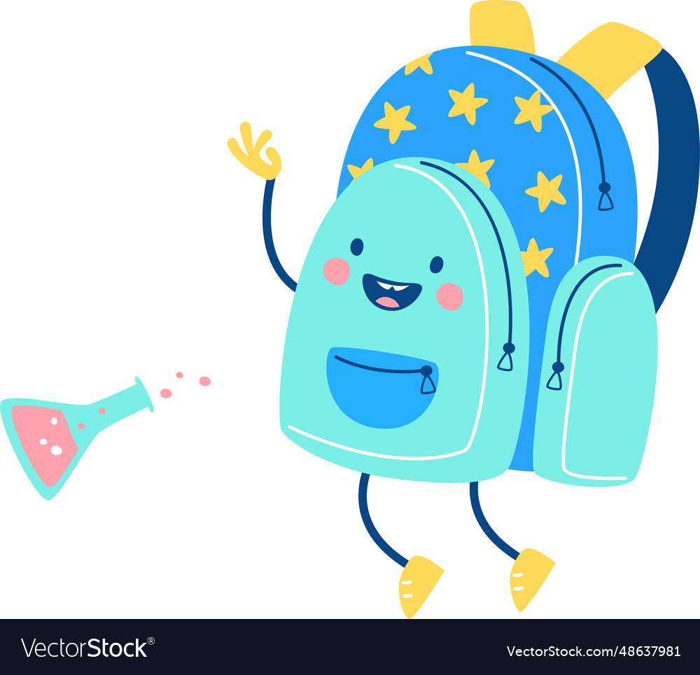 School bag character with flask