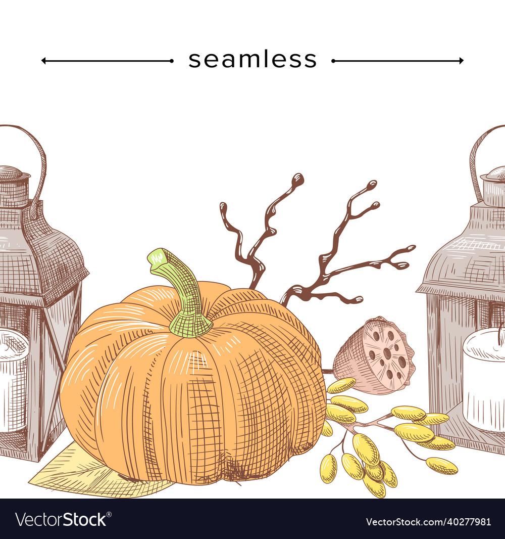 Seamless pattern with autumn composition doodle