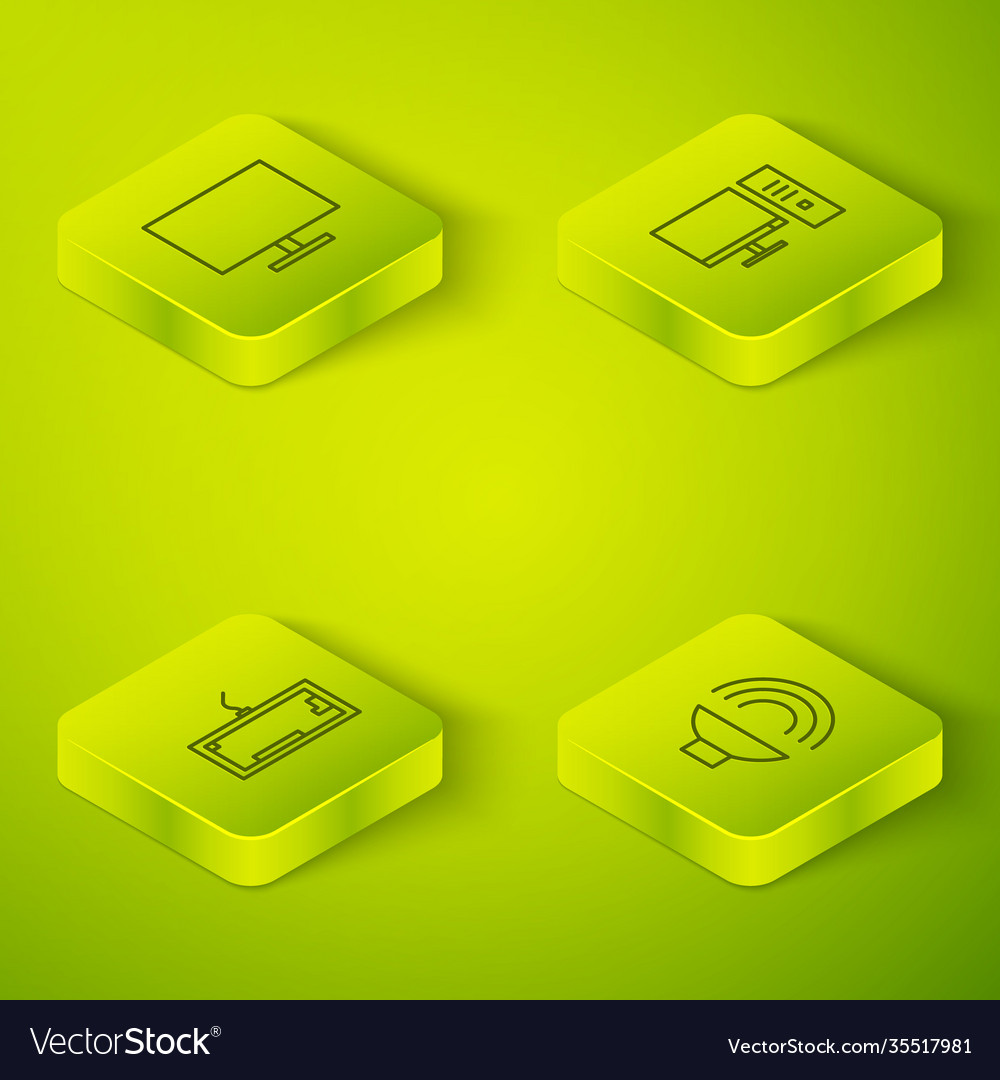 Set isometric computer monitor keyboard speaker vector image Set isometric computer monitor keyboard speaker