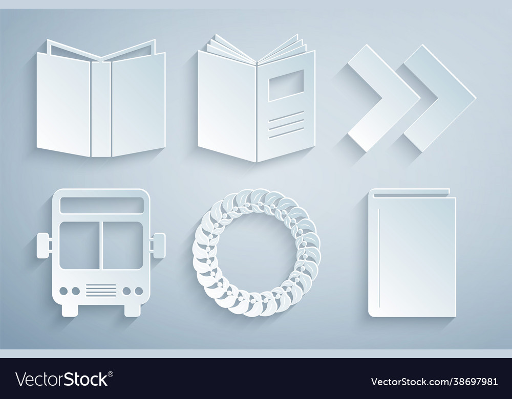 Set laurel wreath arrow bus book open