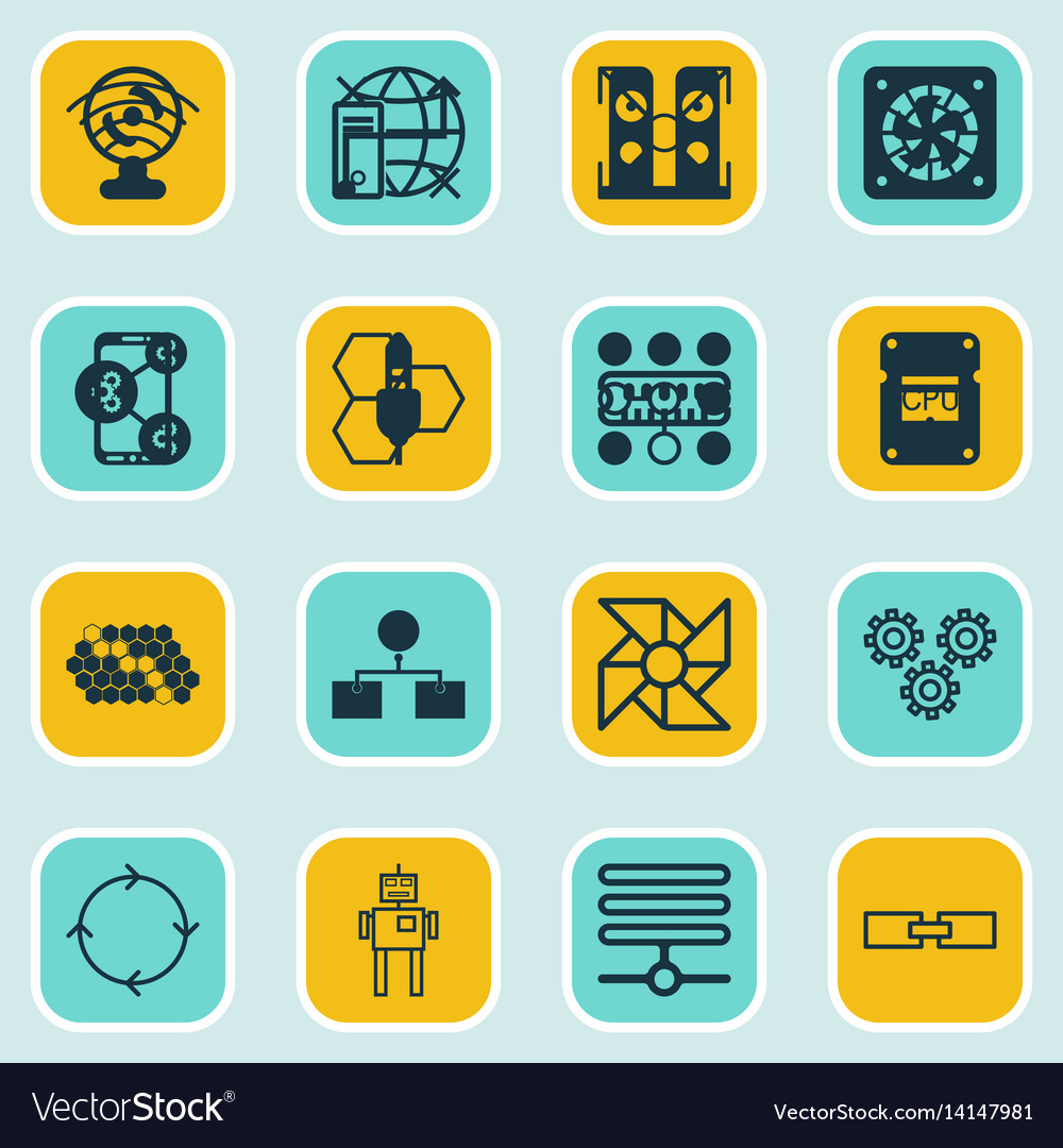 Set of 16 artificial intelligence icons includes
