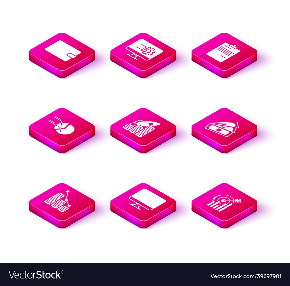 Set pie chart infographic and coin computer vector image Set pie chart infographic and coin computer