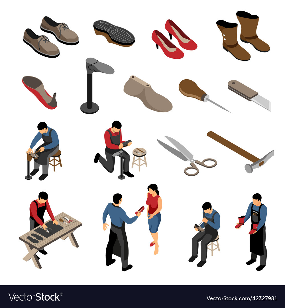 shoe-maker-isometric-set-royalty-free-vector-image