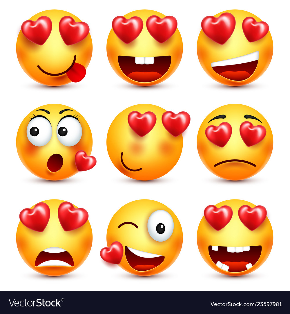 smiley-emoji-with-red-heart-set-valentines-vector-image