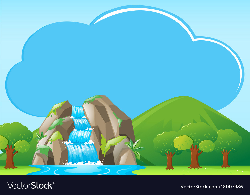 Border template with waterfall in background Vector Image