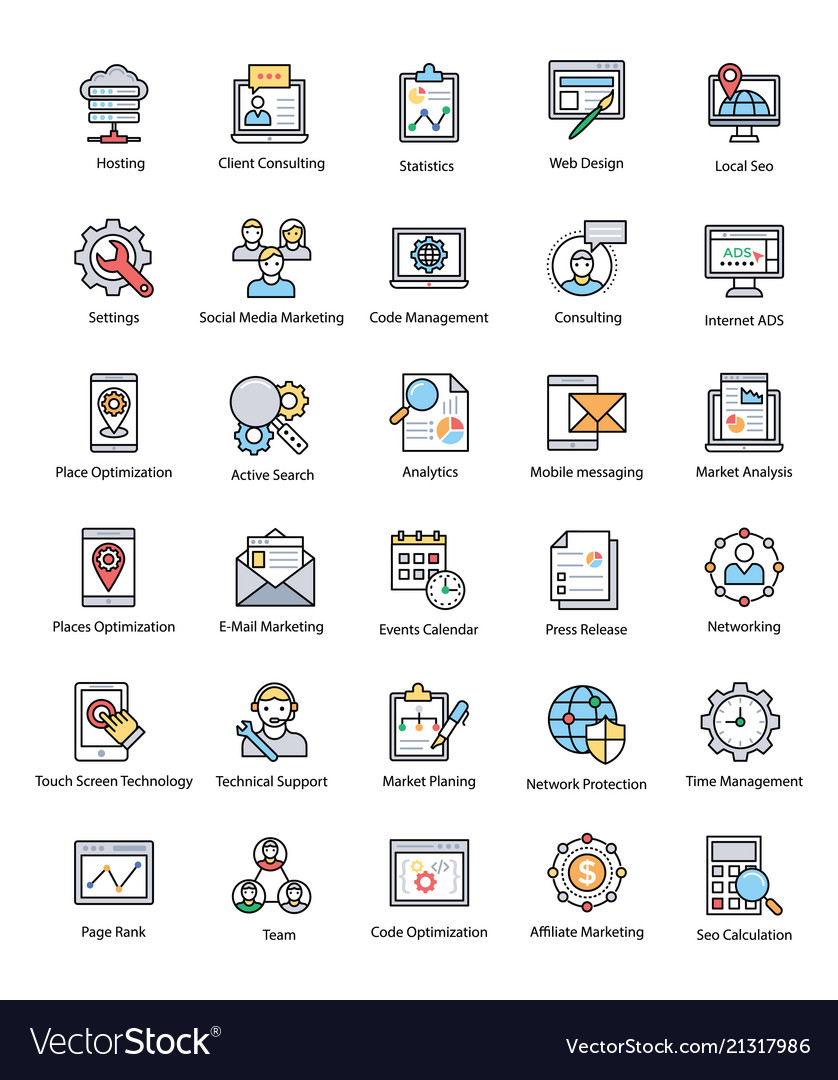 Collection web and seo flat icons Royalty Free Vector Image