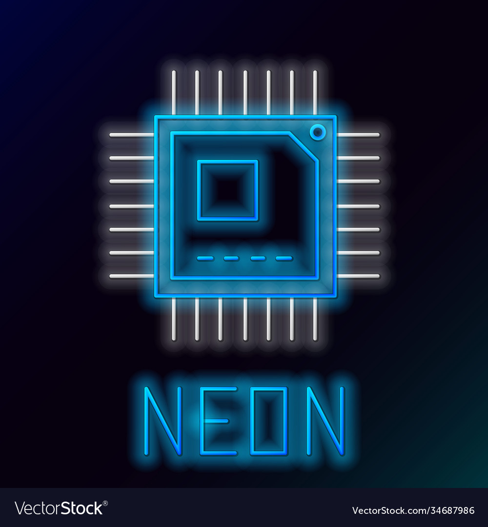 Glowing neon line computer processor
