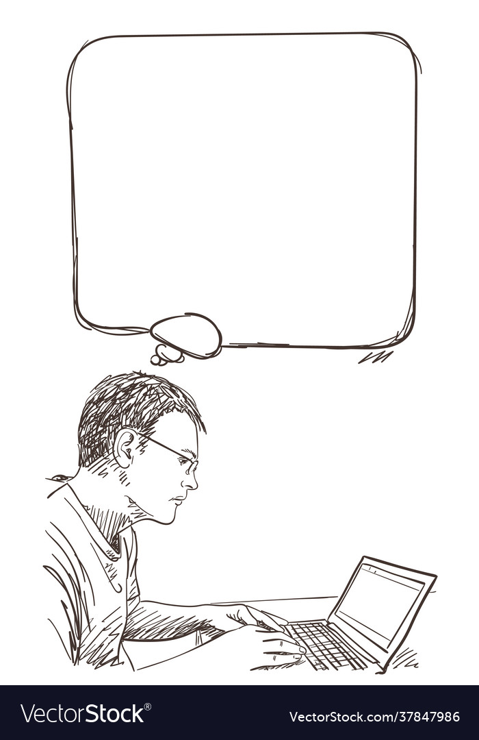 Man using laptop at home while sitting behind vector image Man using laptop at home while sitting behind